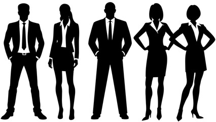 a set of high-resolution vector silhouettes depicting business people in various standing poses