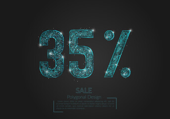 Abstract isolated blue 35 percent sale concept. Polygonal illustration looks like stars in the blask night sky in spase or flying glass shards. Digital design for website, web, internet. © Katsiaryna