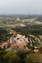 View of Buildings on the Hillside from the Moorish Castle in Sintra Portugal