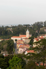 View of Colorful Buildings Surrounding a Tall Elegant Building in Sintra Portugal