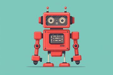 Fototapeta premium A robot with a clock on its chest stands on a green background