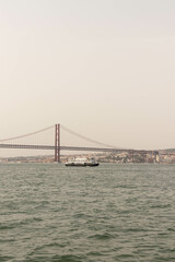 View of a Bridge in Lisbon Portugal Along the Water