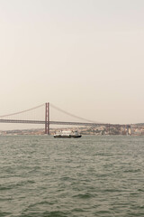 View of a Bridge in Lisbon Portugal Along the Water