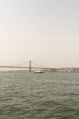 View of a Bridge in Lisbon Portugal Along the Water