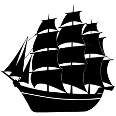 big sailboat ship vector silhouette, black color silhouette, white background (13)