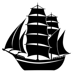 big sailboat ship vector silhouette, black color silhouette, white background (18)