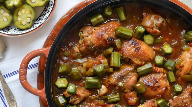 Caipira, a traditional Brazilian stew made with chicken, okra, and spices