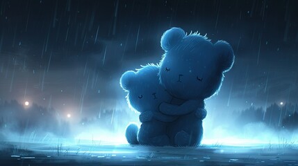 Fototapeta premium A bear sits on water during the foggy, rainy night