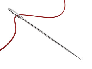 Sewing needle and rope isolated on transparent background. 3D illustration