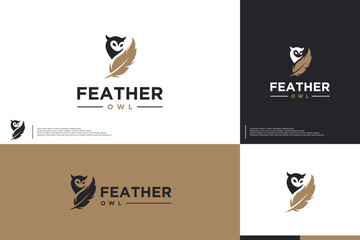 Charming owl and feather ,for education , publisher , logo design template.