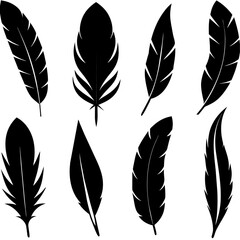 different type of Feather Set icon, a different position feather logo isolated on white background