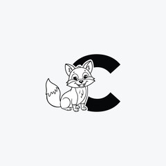 Initial Letter C with Fox Logo Design. The fox is sporting a happy smile. letter C and fox head vector illustration for icon, symbol or logo.