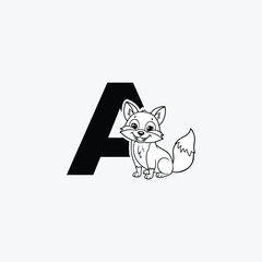 Initial Letter A with Fox Logo Design. The fox is sporting a happy smile. letter A and fox head vector illustration for icon, symbol or logo.