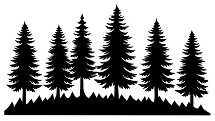 Fototapeta premium different type of Vintage forest pine trees with ground soil silhouette