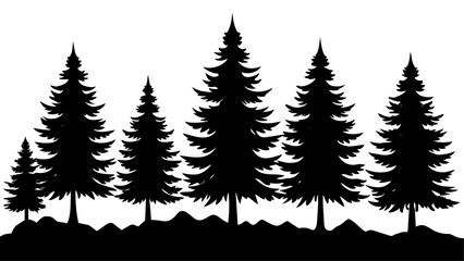 Fototapeta premium different type of Vintage forest pine trees with ground soil silhouette