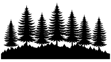 Obraz premium different type of Vintage forest pine trees with ground soil silhouette