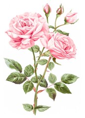 Obraz premium Bouquet of pink roses isolated on white background. Watercolor illustration.