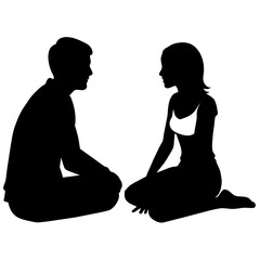 girl friend and boy friend talk with other sitting on the ground vector silhouette