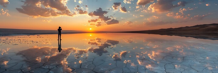 A huge mirror like salt lake, Anatolia, Turkey realistic nature and landscape