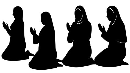 Muslim woman praying silhouette set black silhouette