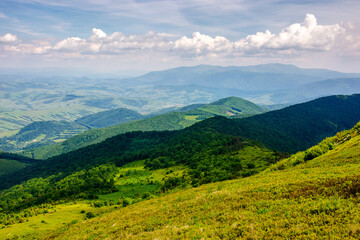 mountainous carpathian landscape of ukraine in summer. view from mountain pikui. borzhava ridge in...