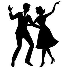 girl friend and boy friend party dance on the ground vector silhouette