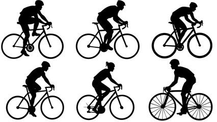 Obraz premium Set of bicycling silhouette collection vector art illustration isolated white background