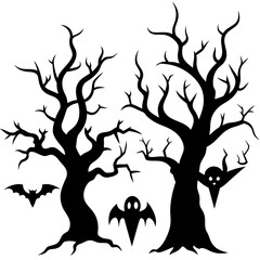vector silhouettes of haunted and dead scary trees specifically for Halloween-themed design