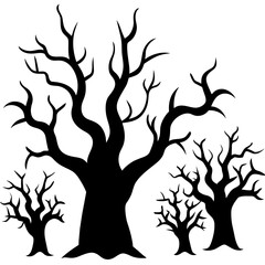 vector silhouettes of haunted and dead scary trees specifically for Halloween-themed design