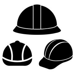 world most common different type of Safety helmet vector illustration black color 