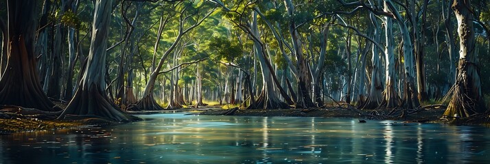 A forest of Coastal Tea Trees lines the edge of a swamp at Jam Jerrup in Western Port Bay,...