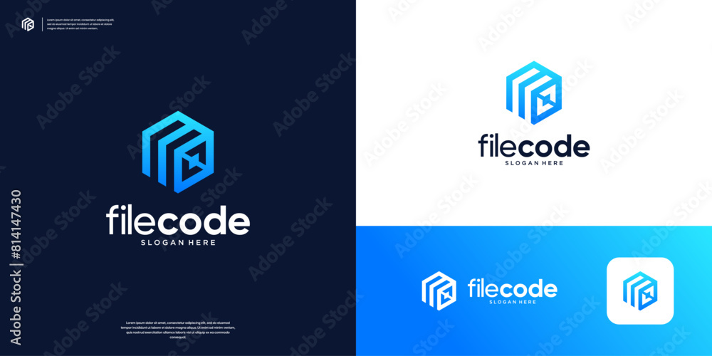 Poster geometric code tech logo design vector template.