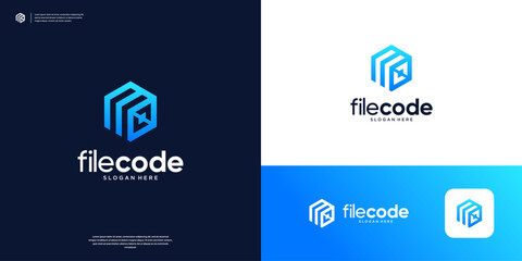 Geometric code tech logo design vector template.
