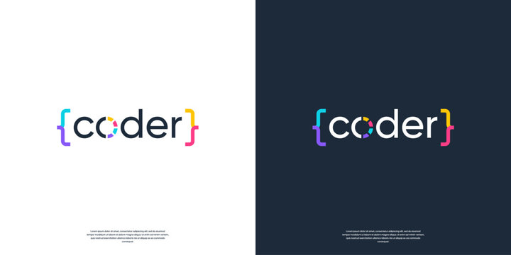 Colorful coding programer word mark logo design.