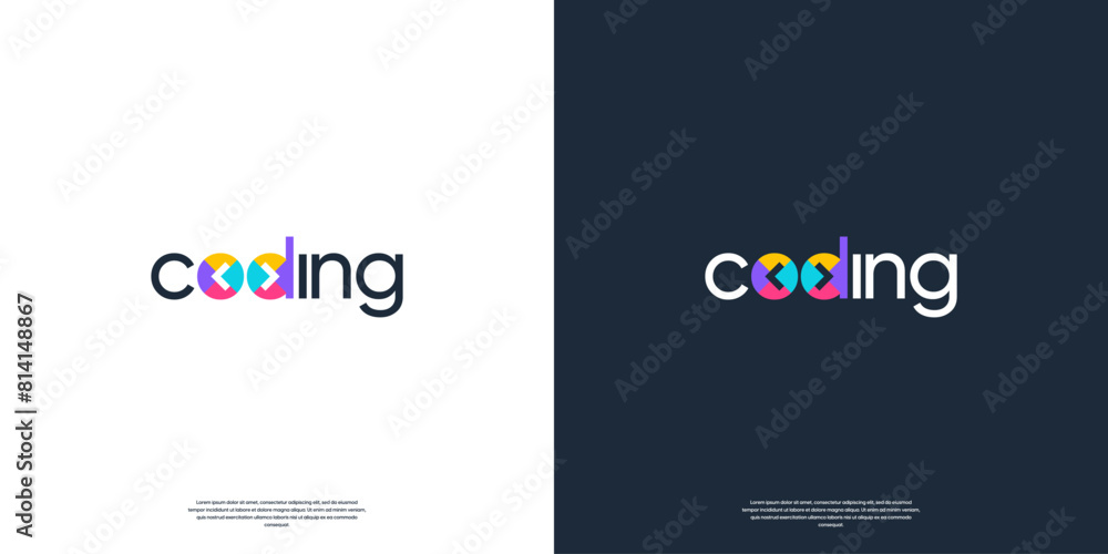 Wall mural colorful coding logo design template. modern word mark colorful logo vector illustration.