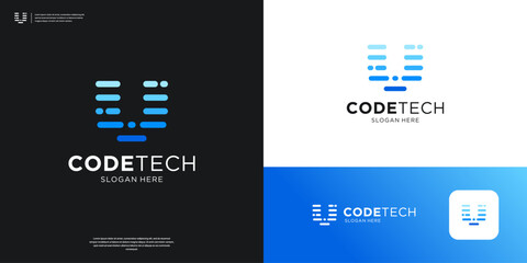 Letter U tech logo icon app. Futuristic code programer logo design.