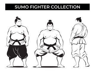 Set of Silhouettes of a Samurai Fighter