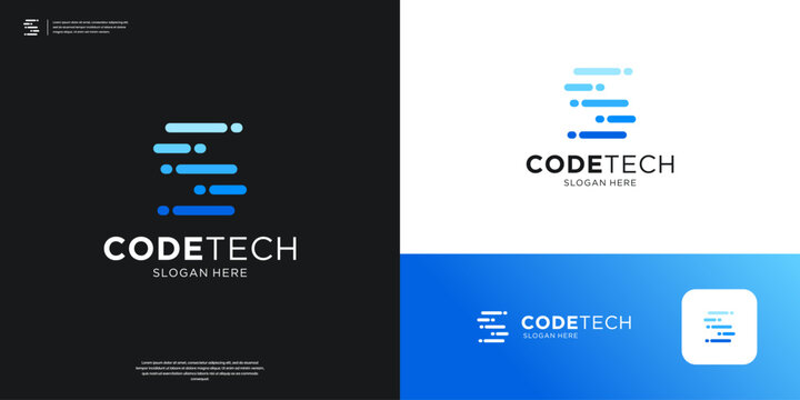 Letter S tech logo icon app. Futuristic code programer logo design.