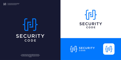 Letter P security coding logo design template.