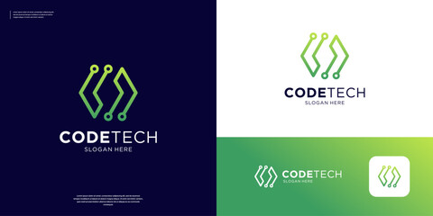 Modern coding logo icon vector. Simple tech circuit connection logo design.