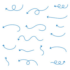 Hand drawn arrows. Vector set of different direction black arrows. Up, down, left, right, twisted