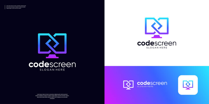 Infinity computer tech logo vector. Abstract monitor coding programer logo design.