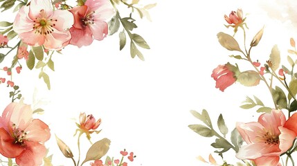 flowers floral border on white background with copy space for mock up idea, Generative Ai
