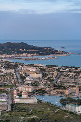 Sunset over a hill in Alcudia town in Mallorca Spain on a summer day with pastel colors