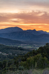Sunset over Alcudia hill in Mallorca Spain in Summer time