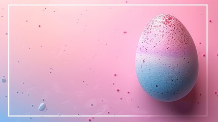 A glossy, colourful egg with pastel colours, set against a pink and purple gradient background.