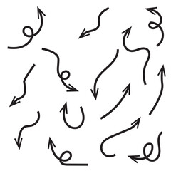 Vector hand drawn arrows. Set of black flat different direction arrows