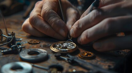 a close up of a person working on a watch