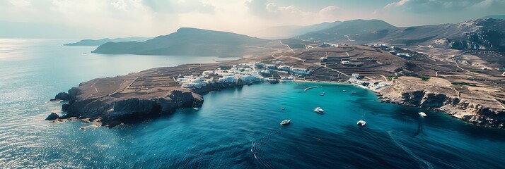 Aerial Shot of Mykonos island in Greece realistic nature and landscape