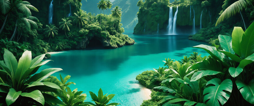 海 たき 水 自然 川 森 風景 背景画像 Generative AI